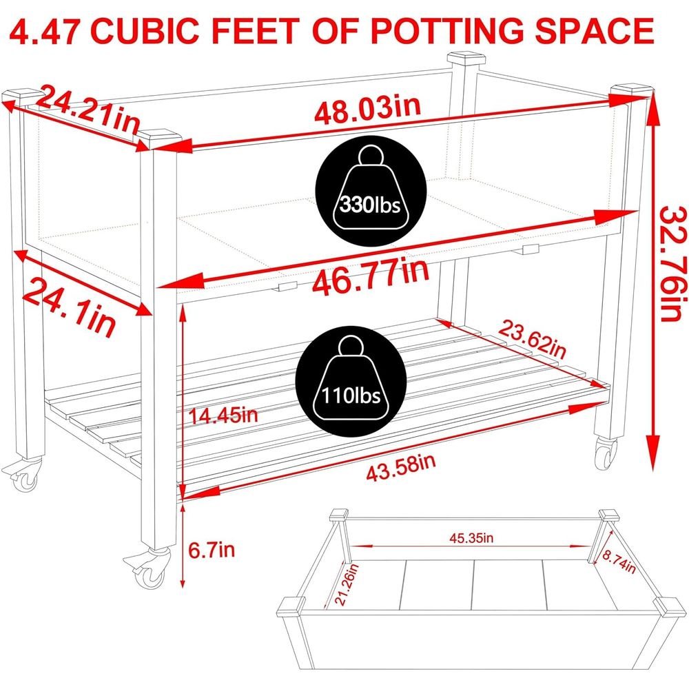 Büyük 48x24x33 inç Tekerlekli  - Raised Garden Bed incelemesi ve fiyatı